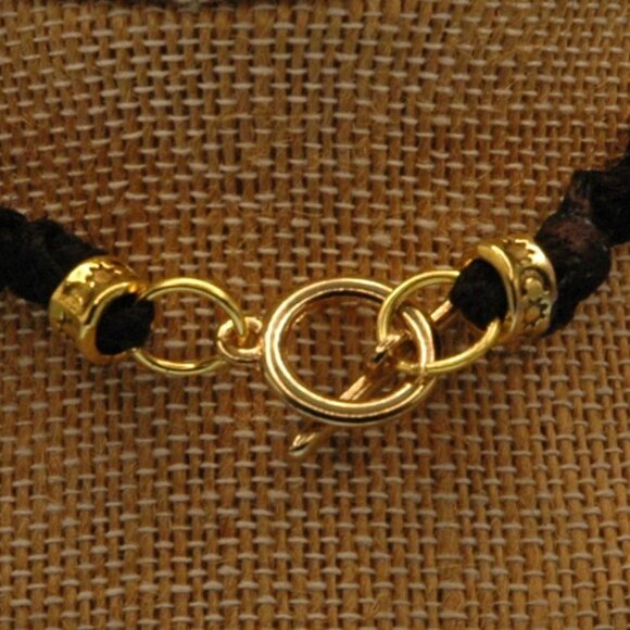 Abalone & Rhinestone Gold-toned Dragonfly on 19 1/2" Black Handmade Hemp Chain - Picture 5 of 5